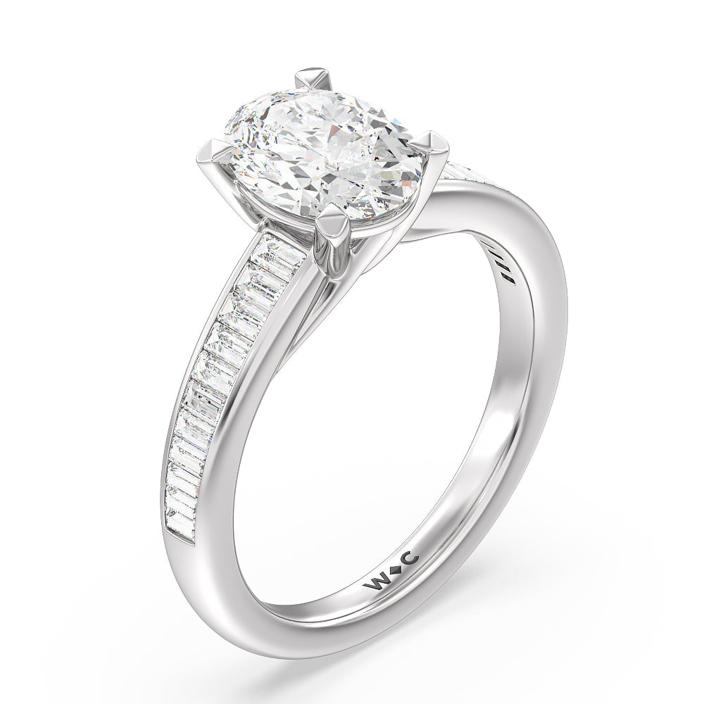 Elegant Channel Set Baguette Engagement Ring with Oval Cut Diamond in 14KT Platinum view 3
