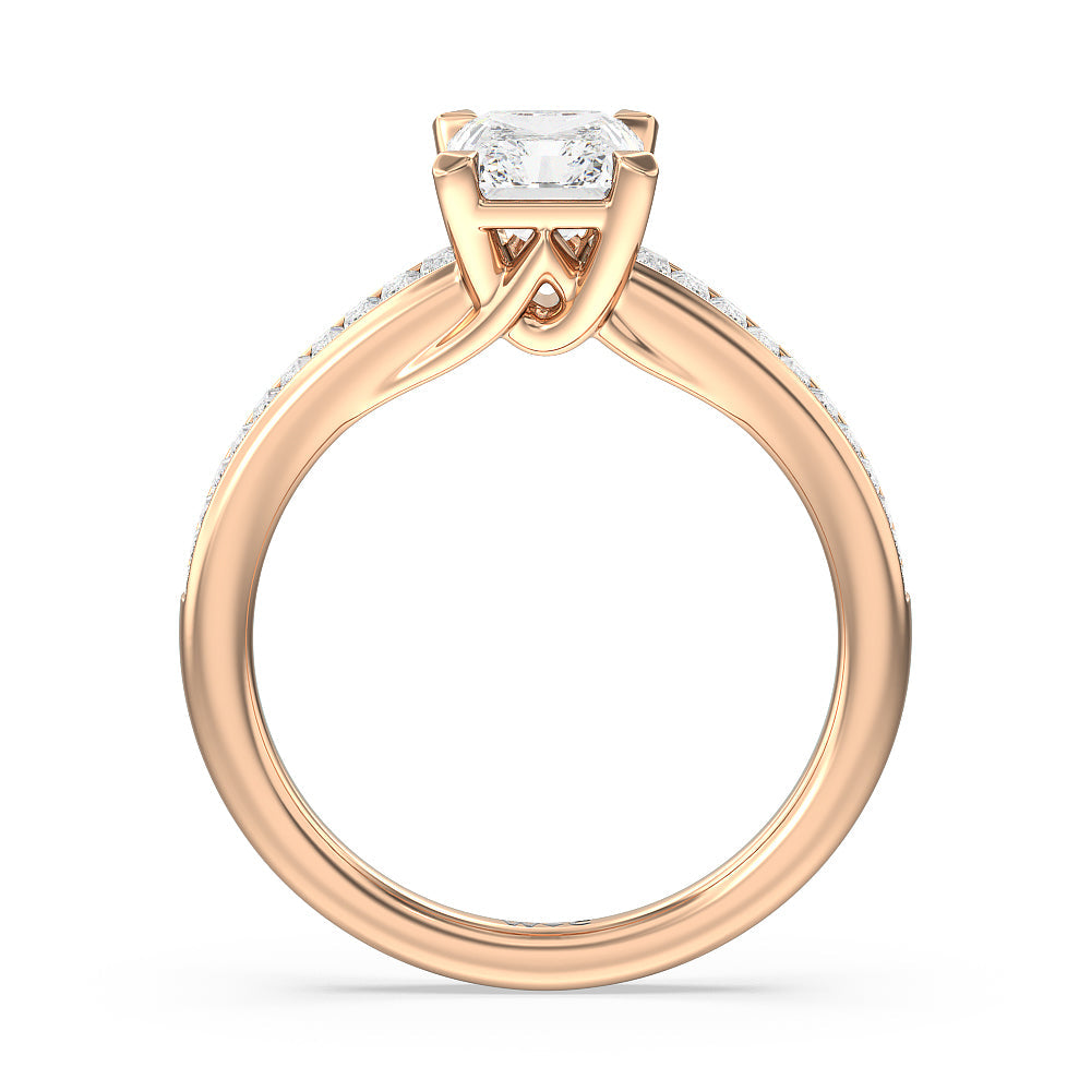 Elegant Channel Set Baguette Engagement Ring with Radiant Cut Diamond in 14KT Rose Gold view 2

