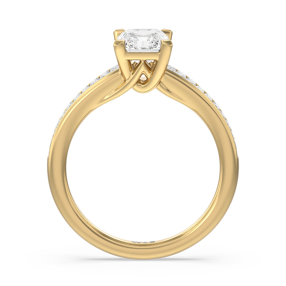 Elegant Channel Set Baguette Engagement Ring with Radiant Cut Diamond in 14KT Yellow Gold view 2
