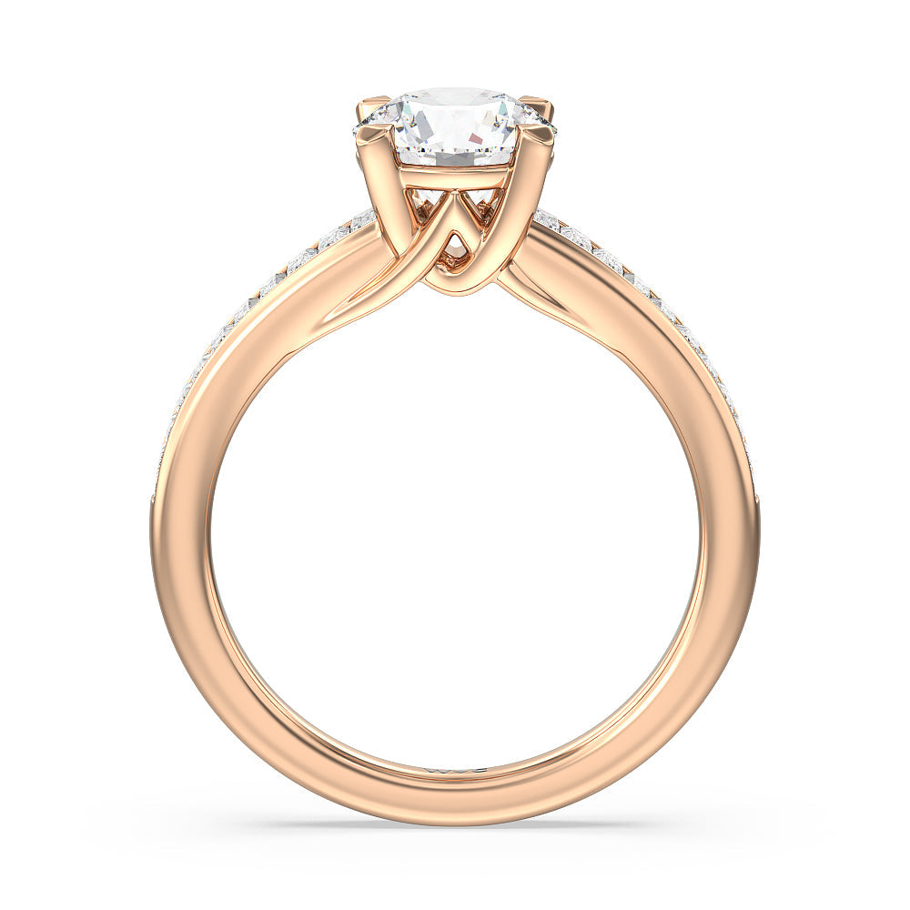 Elegant Channel Set Baguette Engagement Ring with Round Cut Diamond in 14KT Rose Gold view 2
