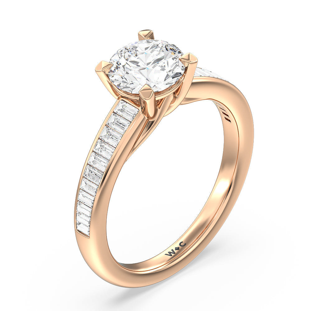 Elegant Channel Set Baguette Engagement Ring with Round Cut Diamond in 14KT Rose Gold view 3
