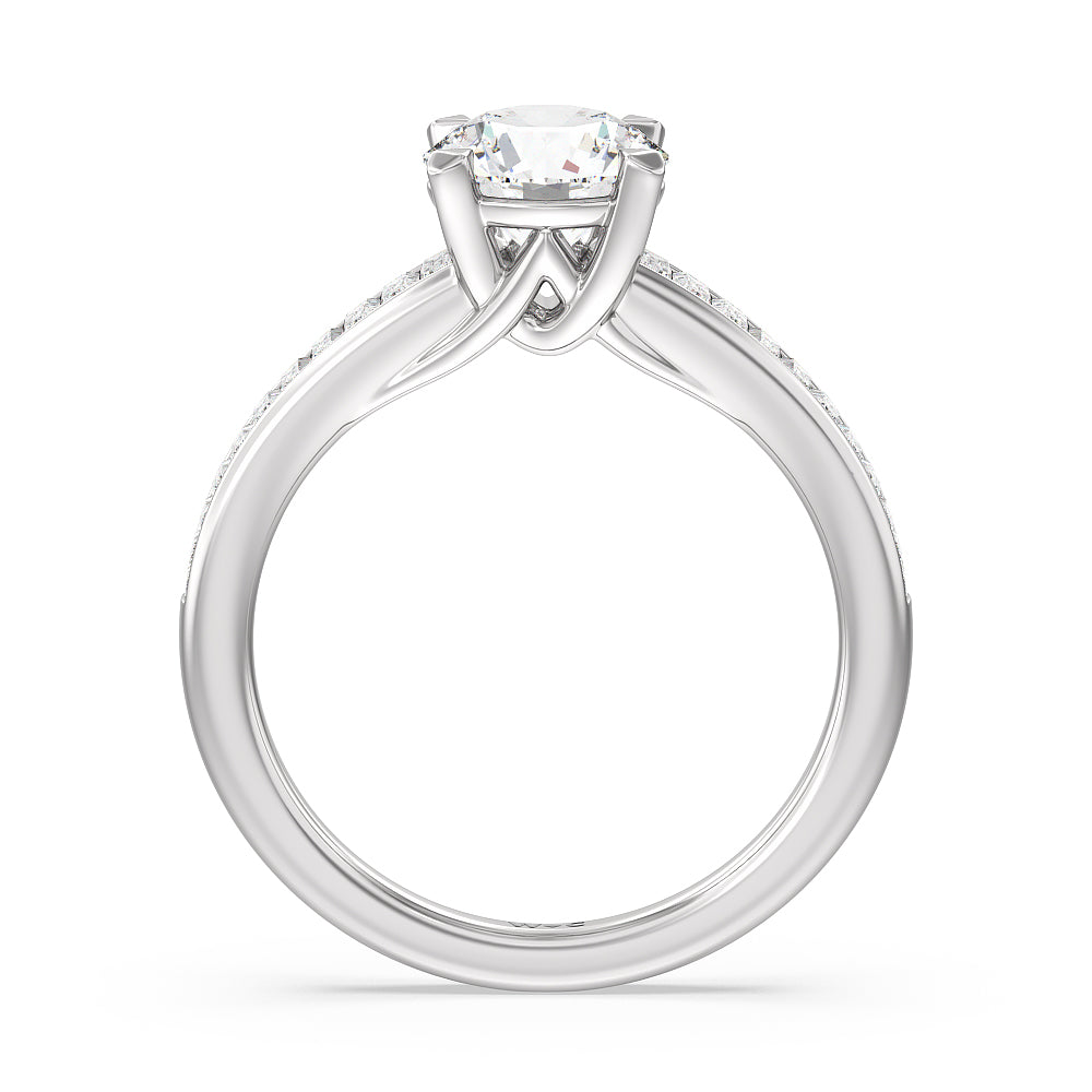 Elegant Channel Set Baguette Engagement Ring with Round Cut Diamond in 14KT Platinum view 2
