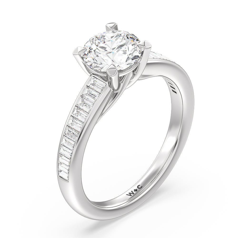 Elegant Channel Set Baguette Engagement Ring with Round Cut Diamond in 14KT Platinum view 3
