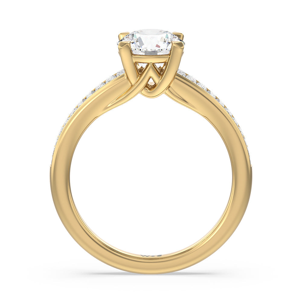 Elegant Channel Set Baguette Engagement Ring with Round Cut Diamond in 14KT Yellow Gold view 2
