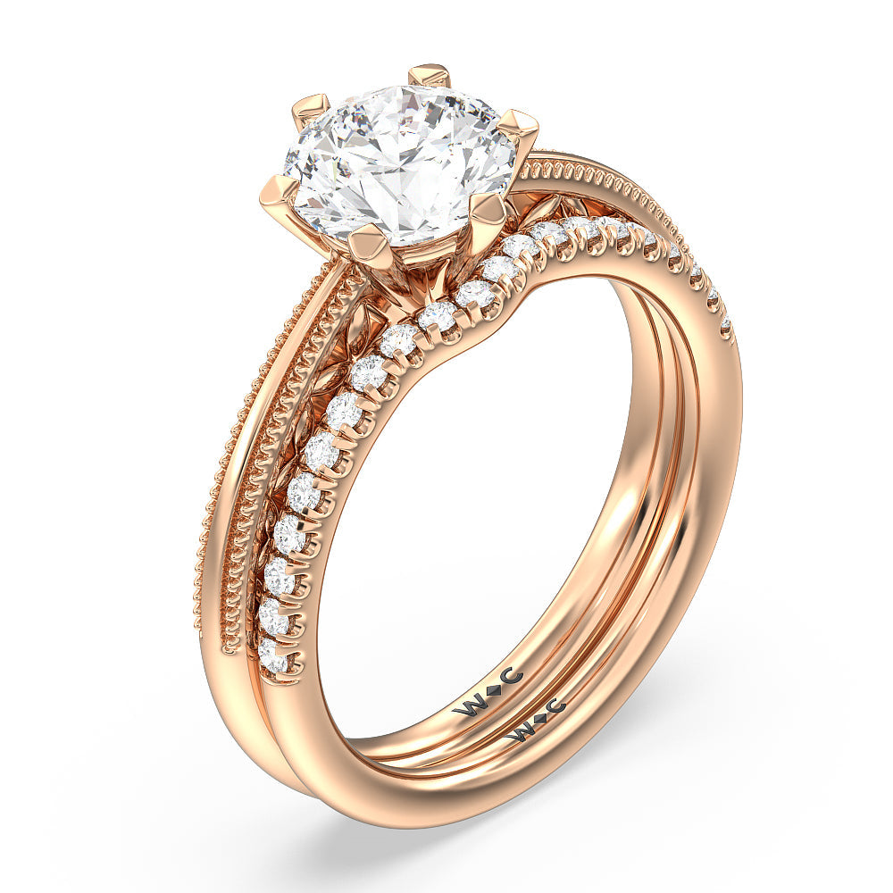 Milgrain Filigree Solitaire Engagement Ring with Cushion Cut Diamond in 14KT Rose Gold view 4
