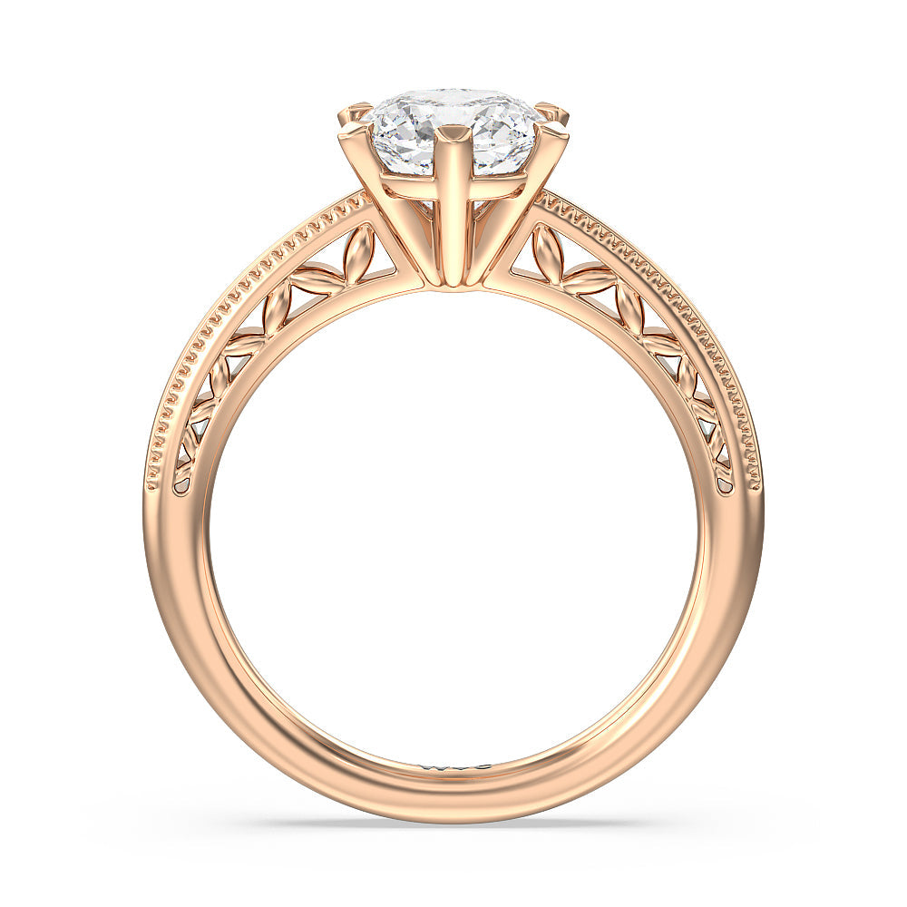 Milgrain Filigree Solitaire Engagement Ring with Cushion Cut Diamond in 14KT Rose Gold view 2
