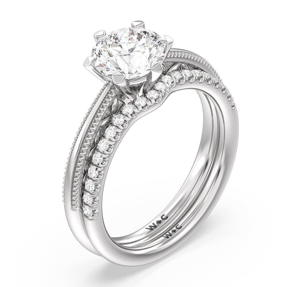 Milgrain Filigree Solitaire Engagement Ring with Cushion Cut Diamond in 14KT Platinum view 4
