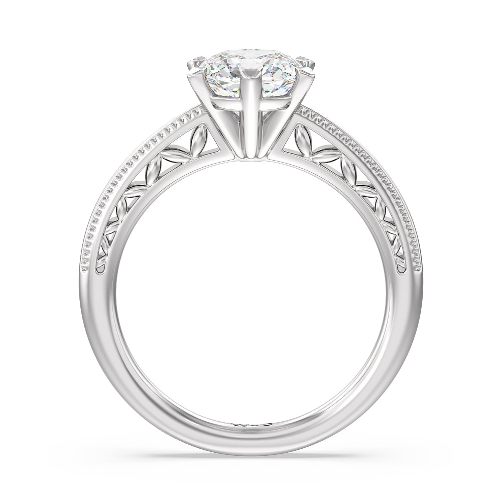 Milgrain Filigree Solitaire Engagement Ring with Cushion Cut Diamond in 14KT Platinum view 2
