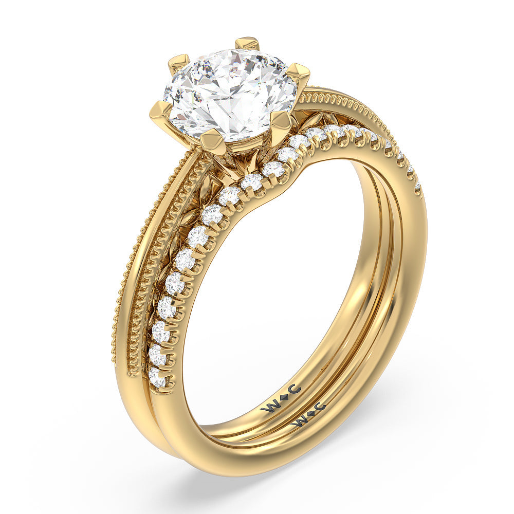 Milgrain Filigree Solitaire Engagement Ring with Cushion Cut Diamond in 14KT Yellow Gold view 4
