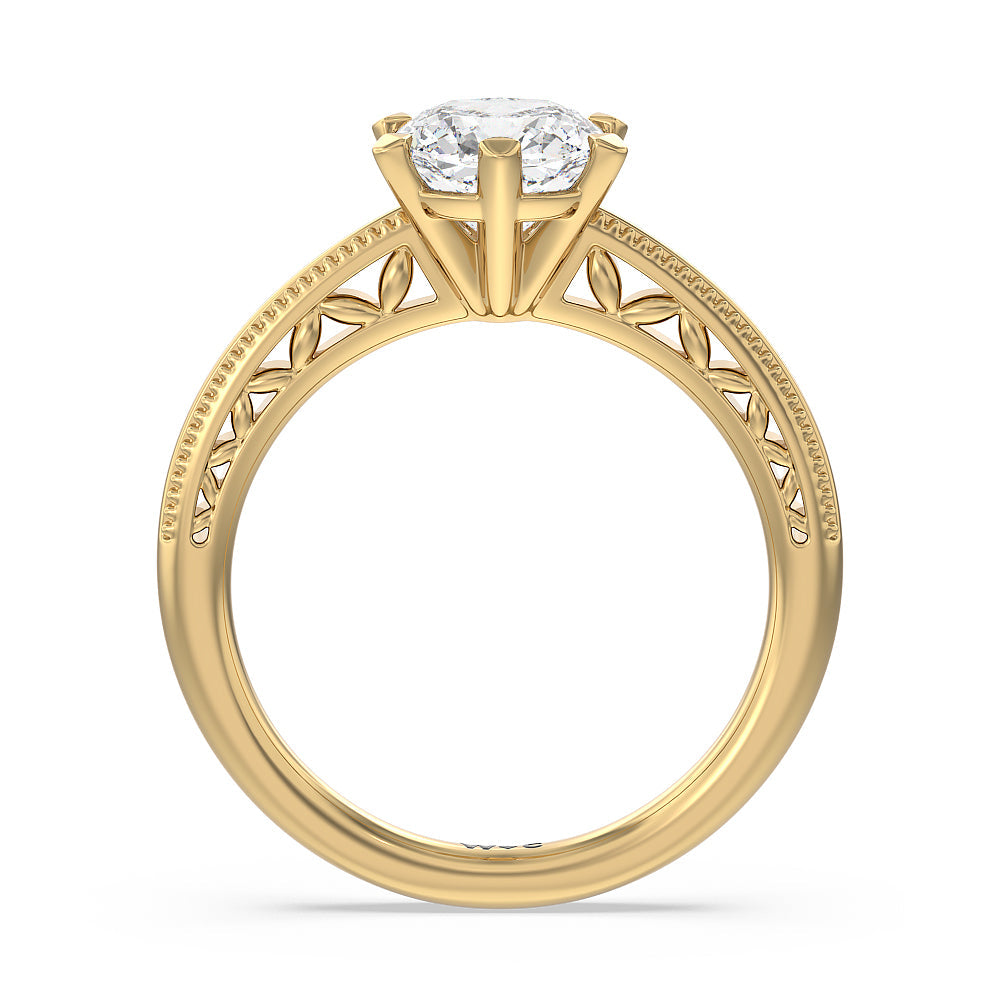 Milgrain Filigree Solitaire Engagement Ring with Cushion Cut Diamond in 14KT Yellow Gold view 2
