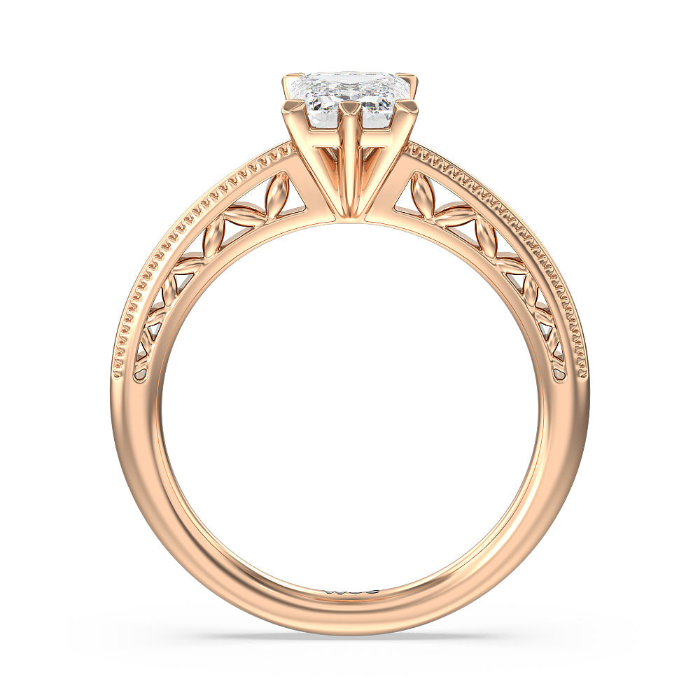 Milgrain Filigree Solitaire Engagement Ring with Emerald Cut Diamond in 14KT Rose Gold view 2
