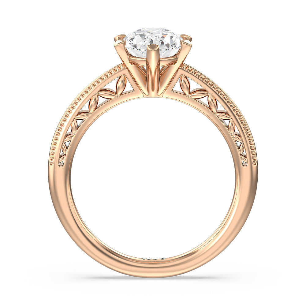 Milgrain Filigree Solitaire Engagement Ring with Oval Cut Diamond in 14KT Rose Gold view 2
