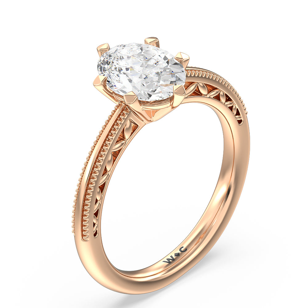 Milgrain Filigree Solitaire Engagement Ring with Oval Cut Diamond in 14KT Rose Gold view 3
