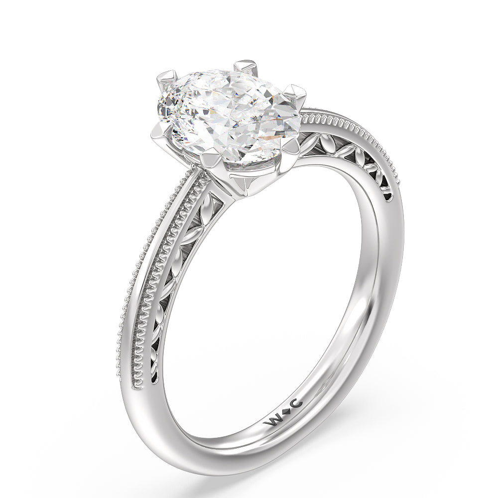 Milgrain Filigree Solitaire Engagement Ring with Oval Cut Diamond in 14KT Platinum view 3
