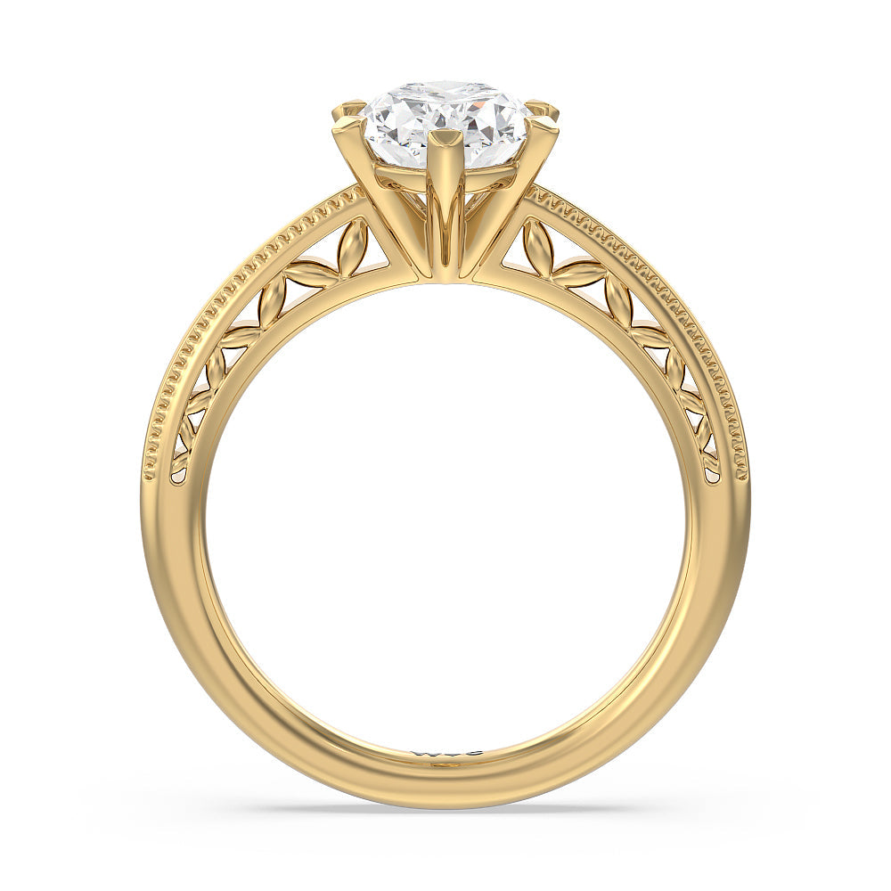Milgrain Filigree Solitaire Engagement Ring with Oval Cut Diamond in 14KT Yellow Gold view 2
