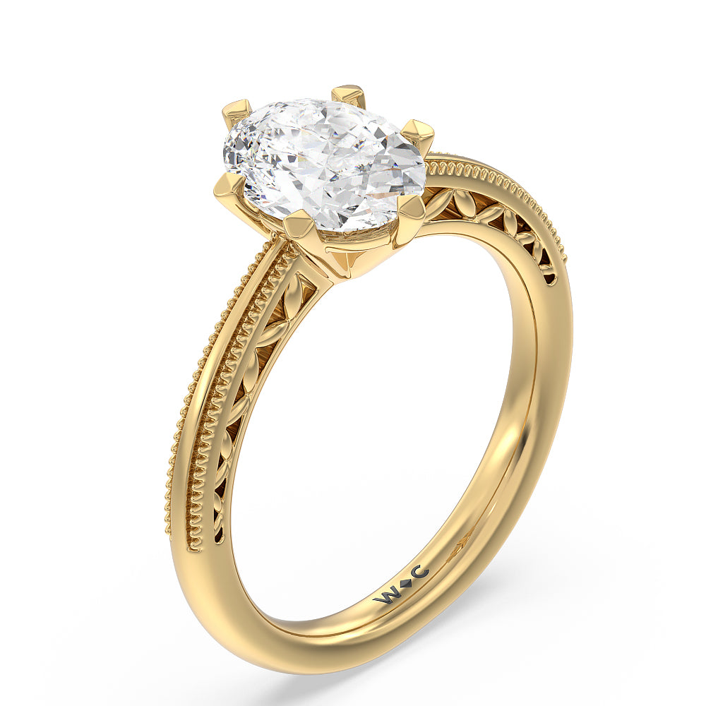 Milgrain Filigree Solitaire Engagement Ring with Oval Cut Diamond in 14KT Yellow Gold view 3
