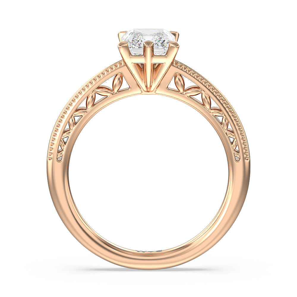 Milgrain Filigree Solitaire Engagement Ring with Radiant Cut Diamond in 14KT Rose Gold view 2
