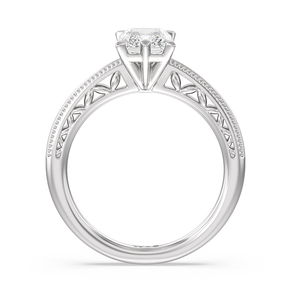 Milgrain Filigree Solitaire Engagement Ring with Radiant Cut Diamond in 14KT Platinum view 2
