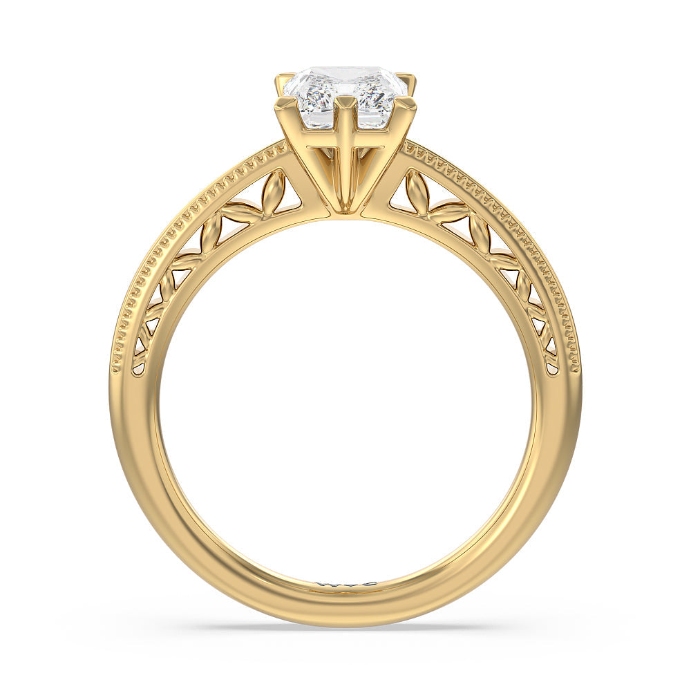 Milgrain Filigree Solitaire Engagement Ring with Radiant Cut Diamond in 14KT Yellow Gold view 2
