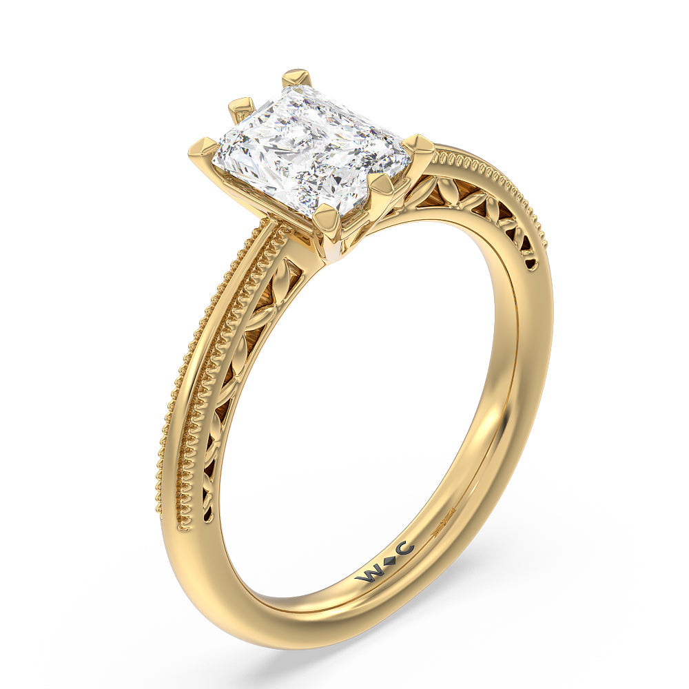 Milgrain Filigree Solitaire Engagement Ring with Radiant Cut Diamond in 14KT Yellow Gold view 3
