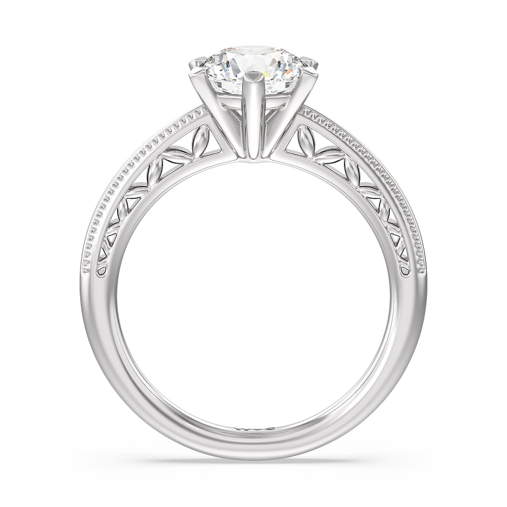 Milgrain Filigree Solitaire Engagement Ring with Round Cut Diamond in 14KT Platinum view 2
