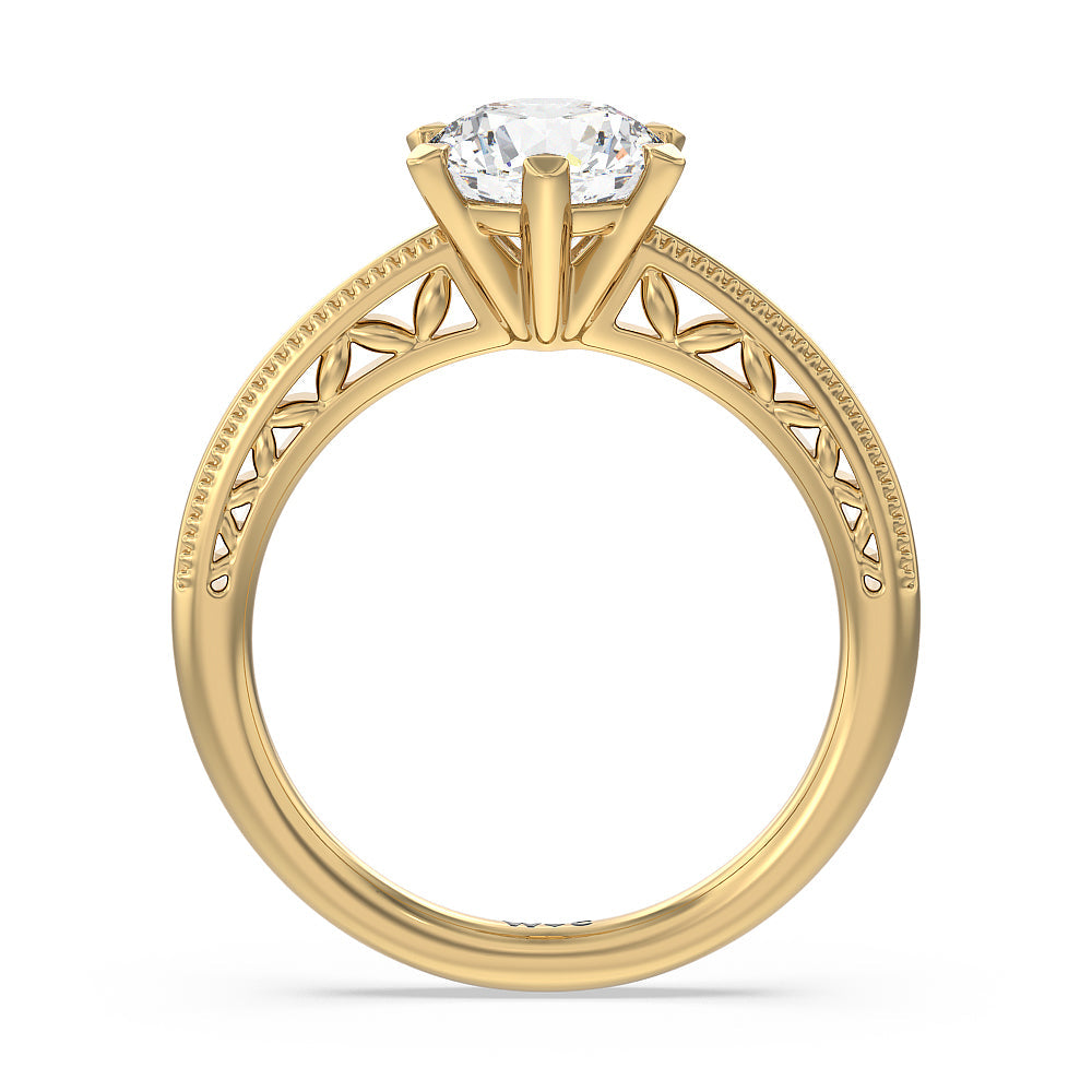 Milgrain Filigree Solitaire Engagement Ring with Round Cut Diamond in 14KT Yellow Gold view 2
