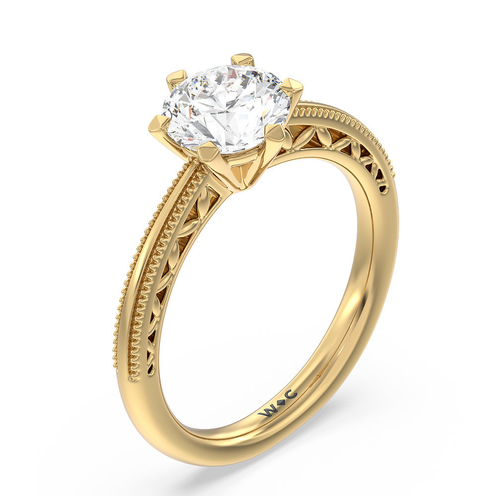 Milgrain Filigree Solitaire Engagement Ring with Round Cut Diamond in 14KT Yellow Gold view 3
