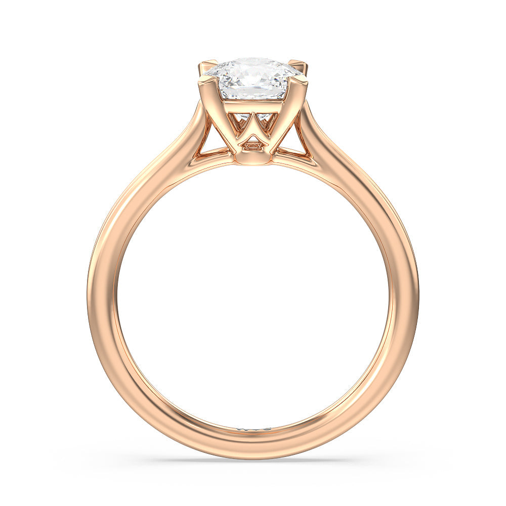 Grooved Taper Cathedral Solitaire Engagement Ring with Cushion Cut Diamond in 14KT Rose Gold view 2
