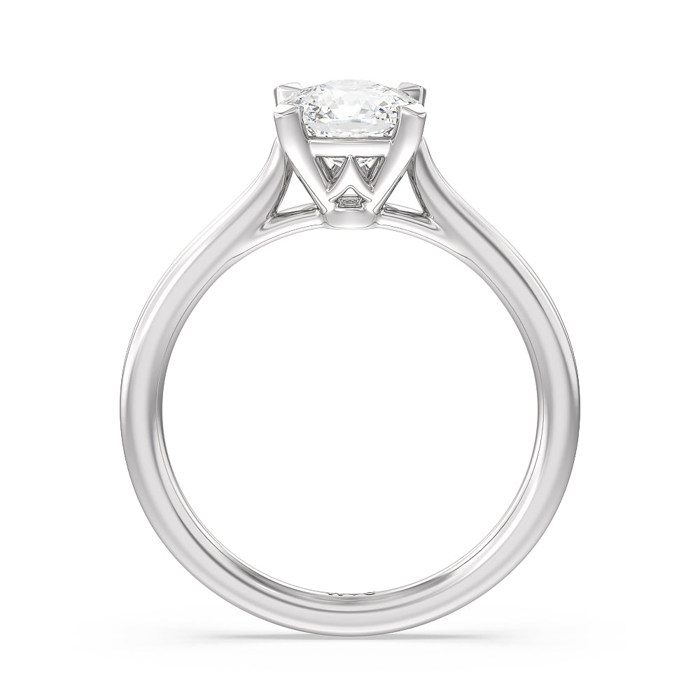 Grooved Taper Cathedral Solitaire Engagement Ring with Cushion Cut Diamond in 14KT Platinum view 2
