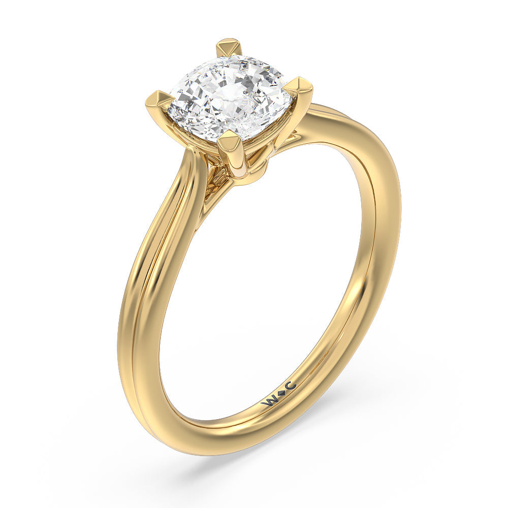 Grooved Taper Cathedral Solitaire Engagement Ring with Cushion Cut Diamond in 14KT Yellow Gold view 3
