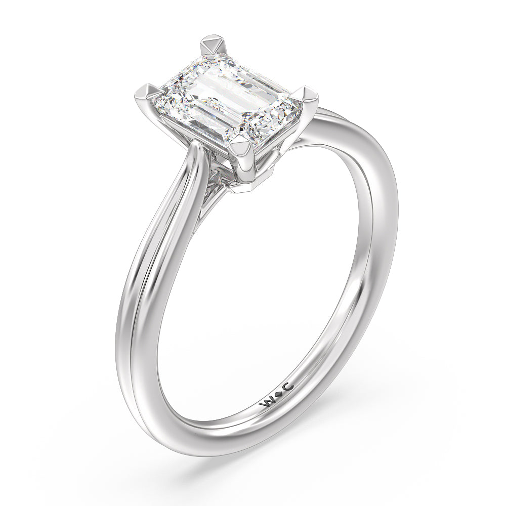 Grooved Taper Cathedral Solitaire Engagement Ring with Emerald Cut Diamond in 14KT Platinum view 3
