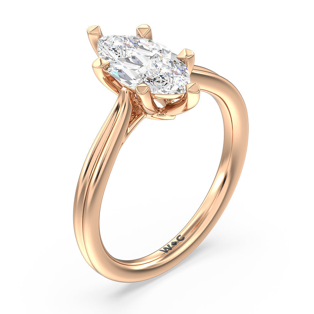 Grooved Taper Cathedral Solitaire Engagement Ring with Marquise Cut Diamond in 14KT Rose Gold view 3
