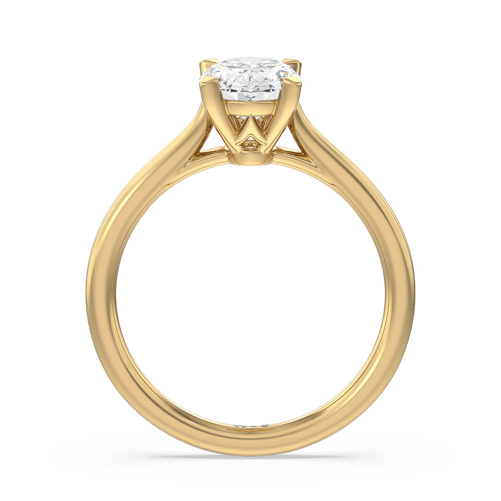 Grooved Taper Cathedral Solitaire Engagement Ring with Oval Cut Diamond in 14KT Yellow Gold view 2
