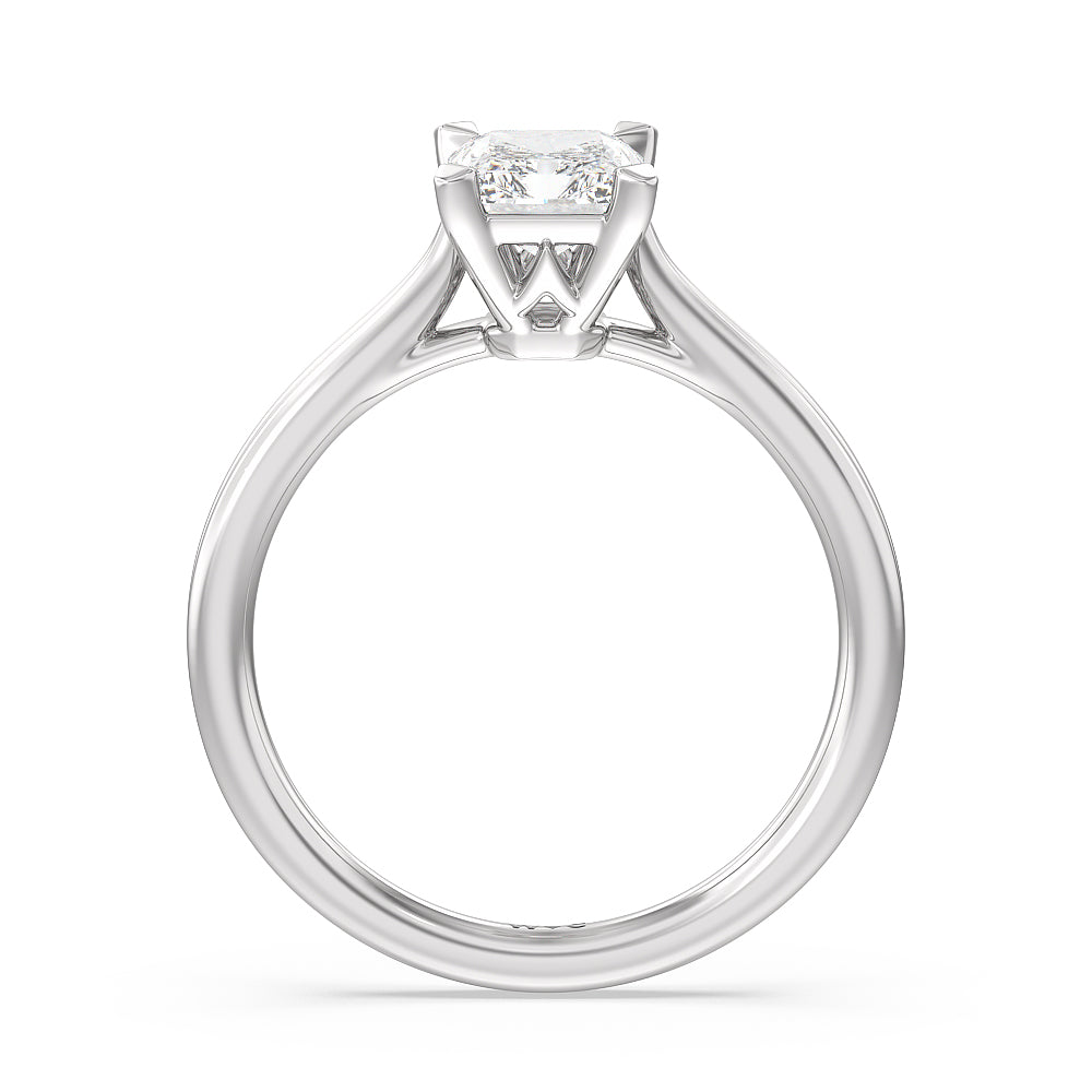 Grooved Taper Cathedral Solitaire Engagement Ring with Radiant Cut Diamond in 14KT Platinum view 2
