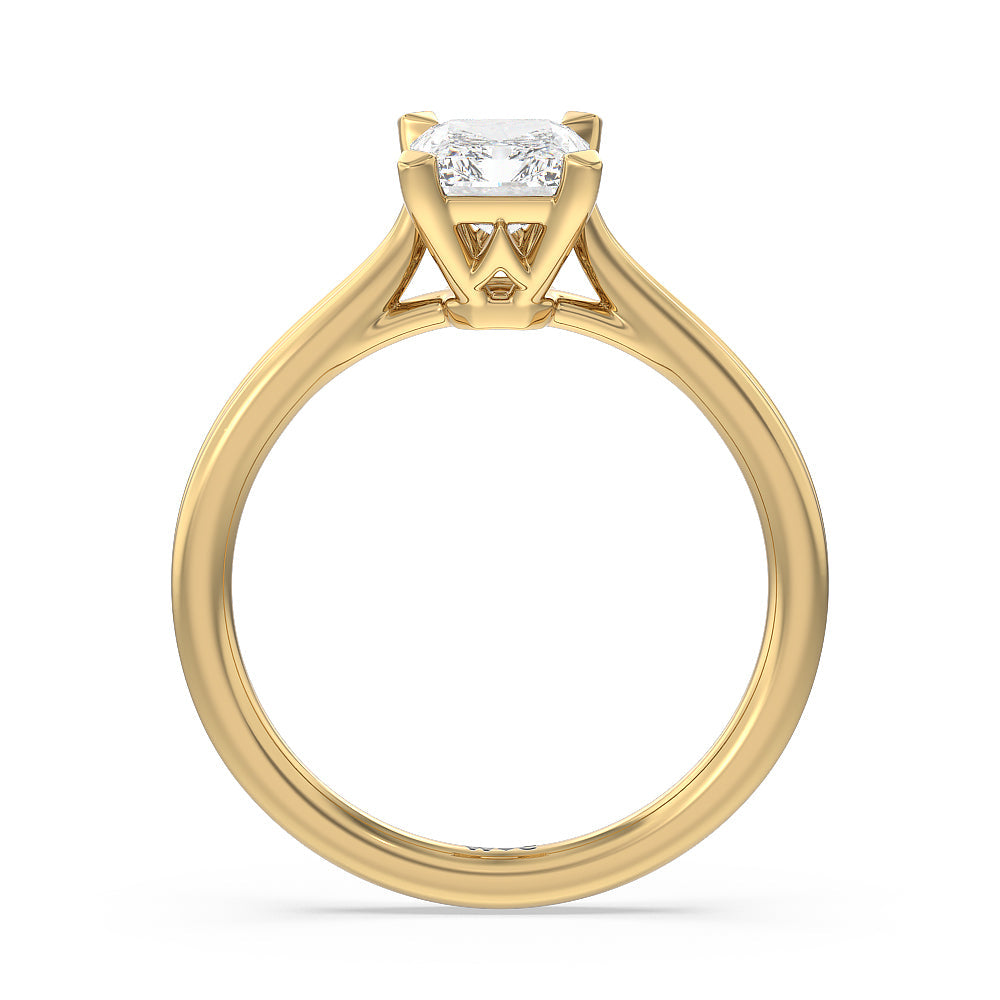 Grooved Taper Cathedral Solitaire Engagement Ring with Radiant Cut Diamond in 14KT Yellow Gold view 2
