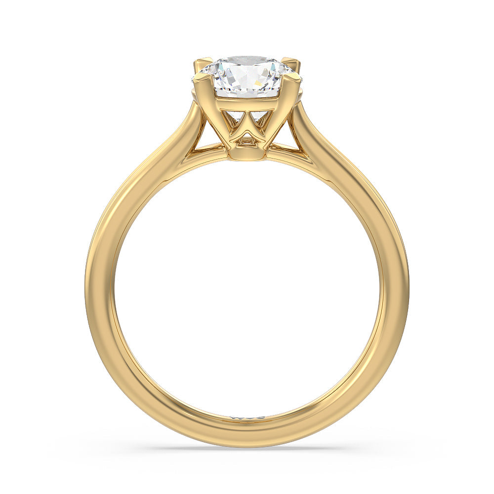 Grooved Taper Cathedral Solitaire Engagement Ring with Round Cut Diamond in 14KT Yellow Gold view 2
