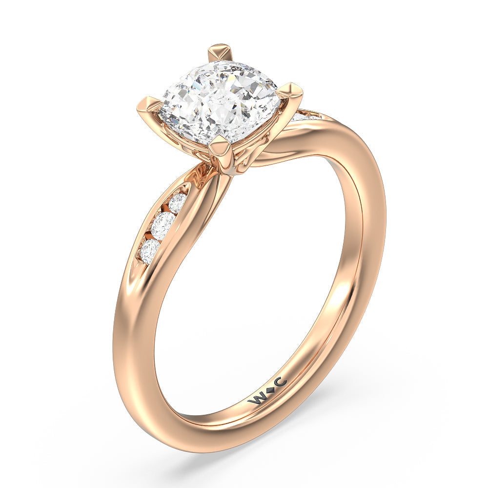 Cushion Cut Petite Channel Set Engagement Ring with Lab Grown Diamond in 14KT Rose Gold view 3
