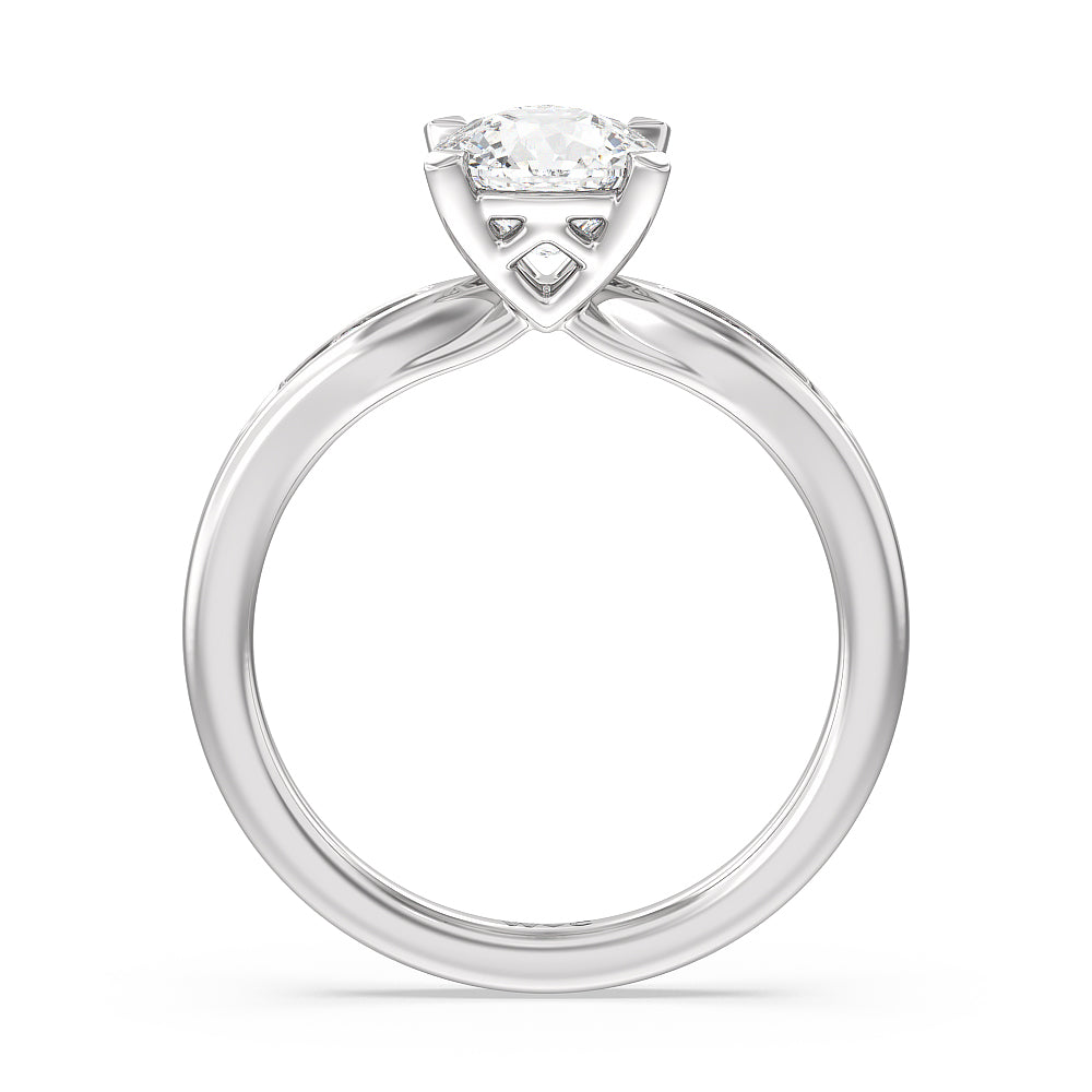 Cushion Cut Petite Channel Set Engagement Ring with Lab Grown Diamond in 14KT Platinum view 2
