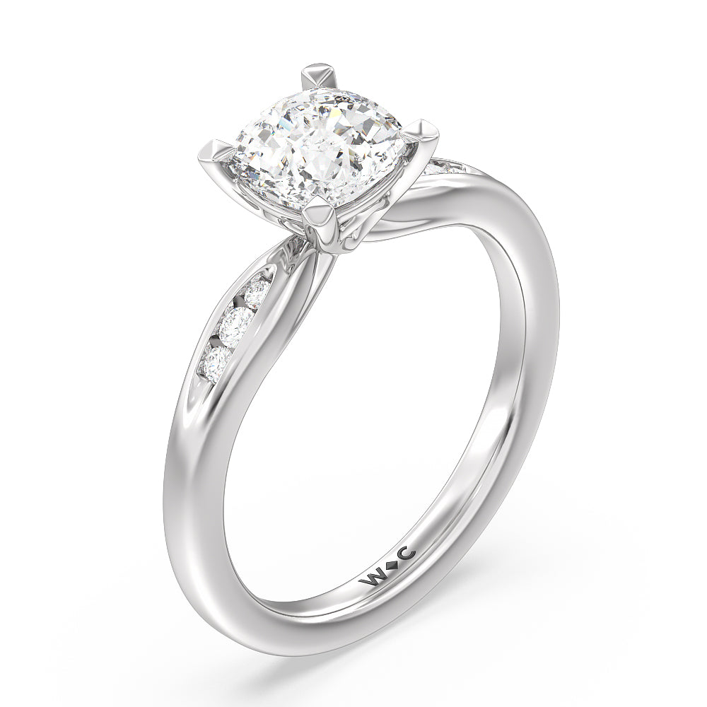 Cushion Cut Petite Channel Set Engagement Ring with Lab Grown Diamond in 14KT Platinum view 3
