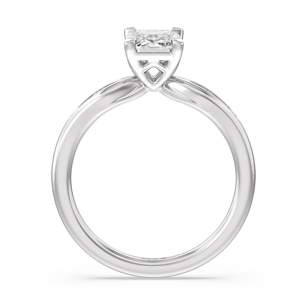Emerald Cut Petite Channel Set Engagement Ring with Lab Grown Diamond in 14KT Platinum view 2
