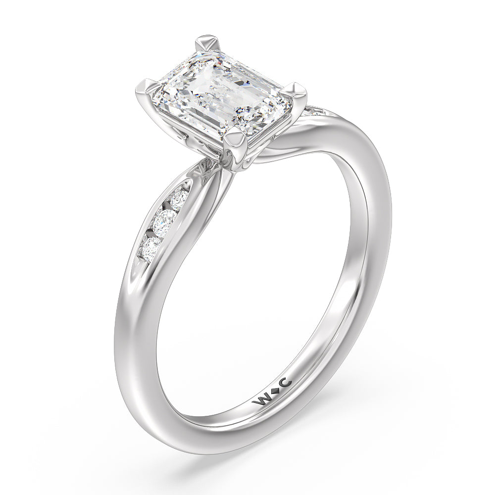Emerald Cut Petite Channel Set Engagement Ring with Lab Grown Diamond in 14KT Platinum view 3
