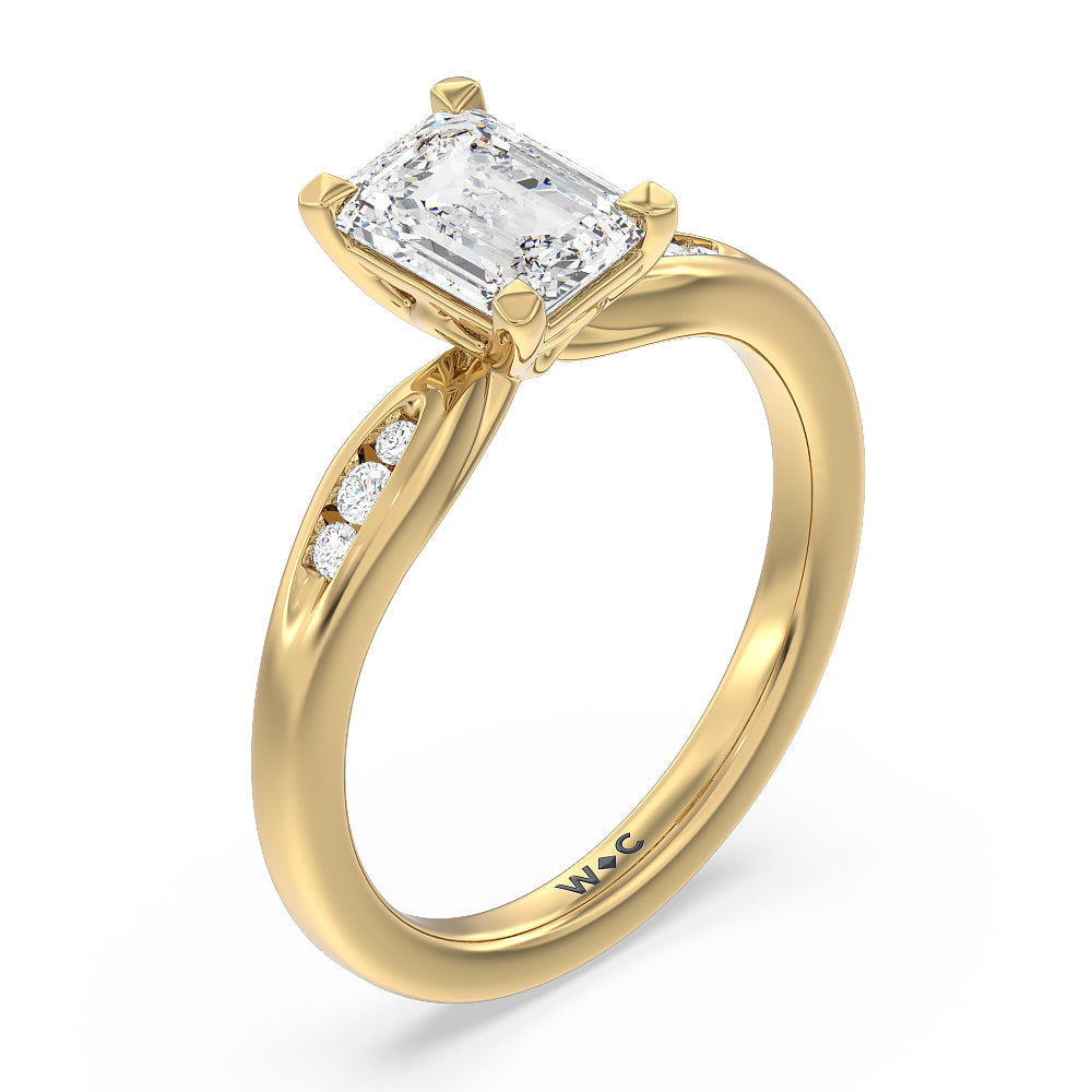 Emerald Cut Petite Channel Set Engagement Ring with Lab Grown Diamond in 14KT Yellow Gold view 3
