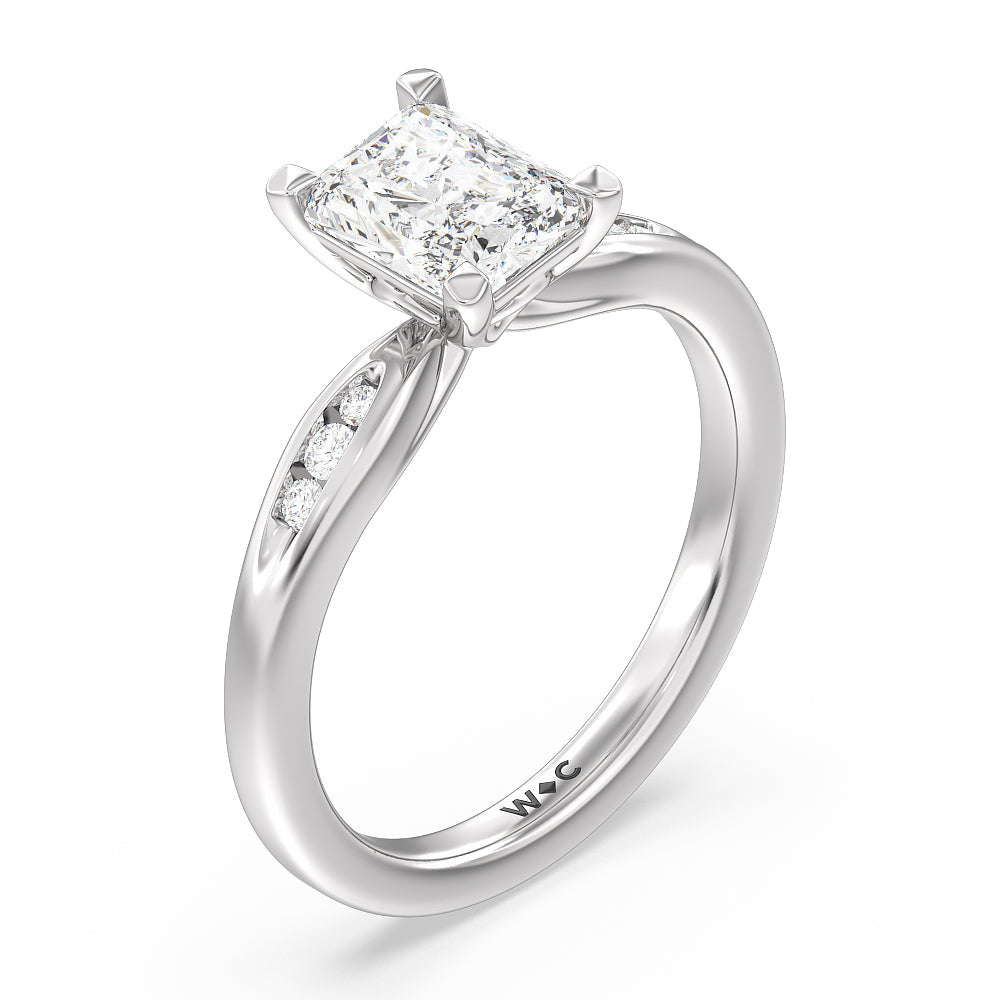 Radiant Cut Petite Channel Set Engagement Ring with Lab Grown Diamond in 14KT Platinum view 3
