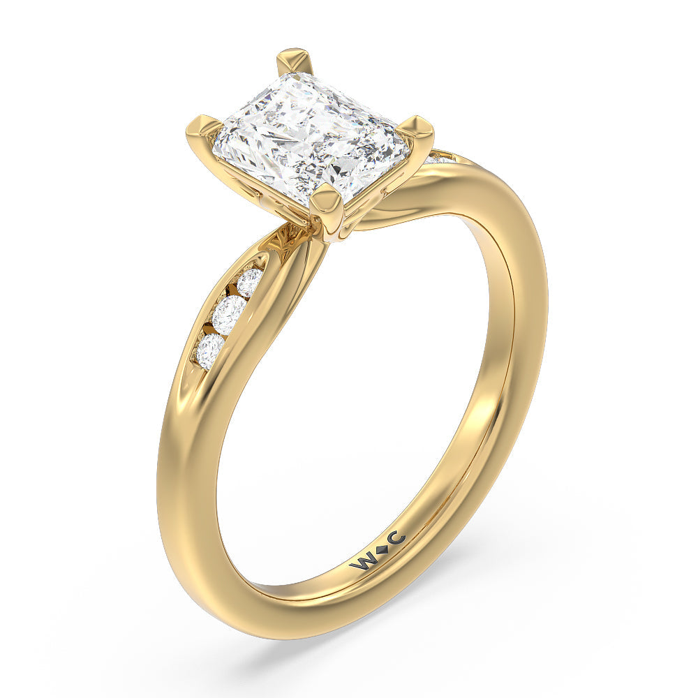 Radiant Cut Petite Channel Set Engagement Ring with Lab Grown Diamond in 14KT Yellow Gold view 3
