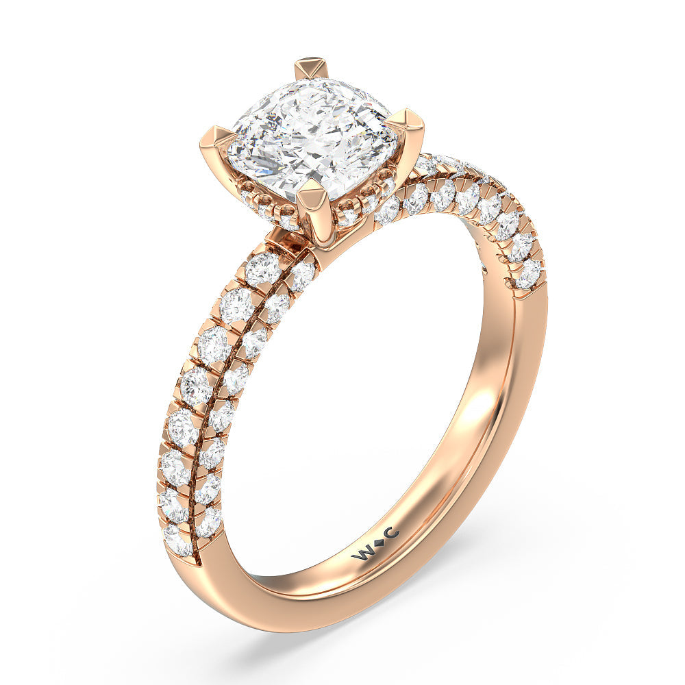 Aura Hidden Accent Engagement Ring with Cushion Cut Diamond in 14KT Rose Gold view 3
