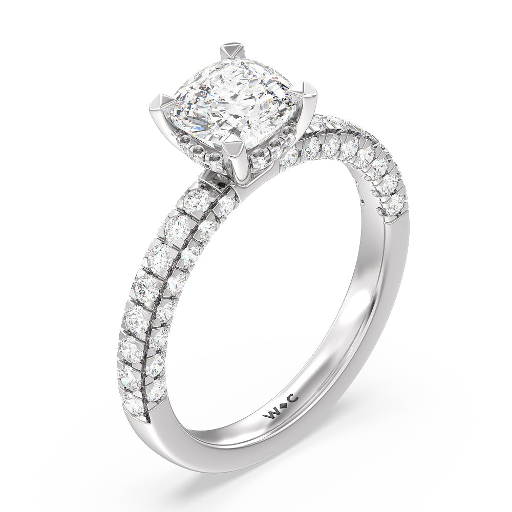 Aura Hidden Accent Engagement Ring with Cushion Cut Diamond in 14KT Platinum view 3
