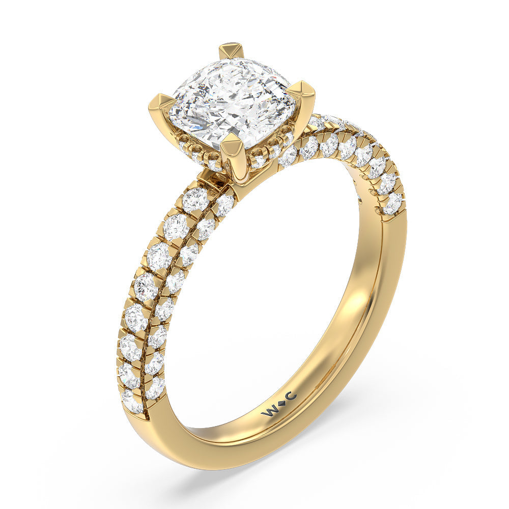 Aura Hidden Accent Engagement Ring with Cushion Cut Diamond in 14KT Yellow Gold view 3
