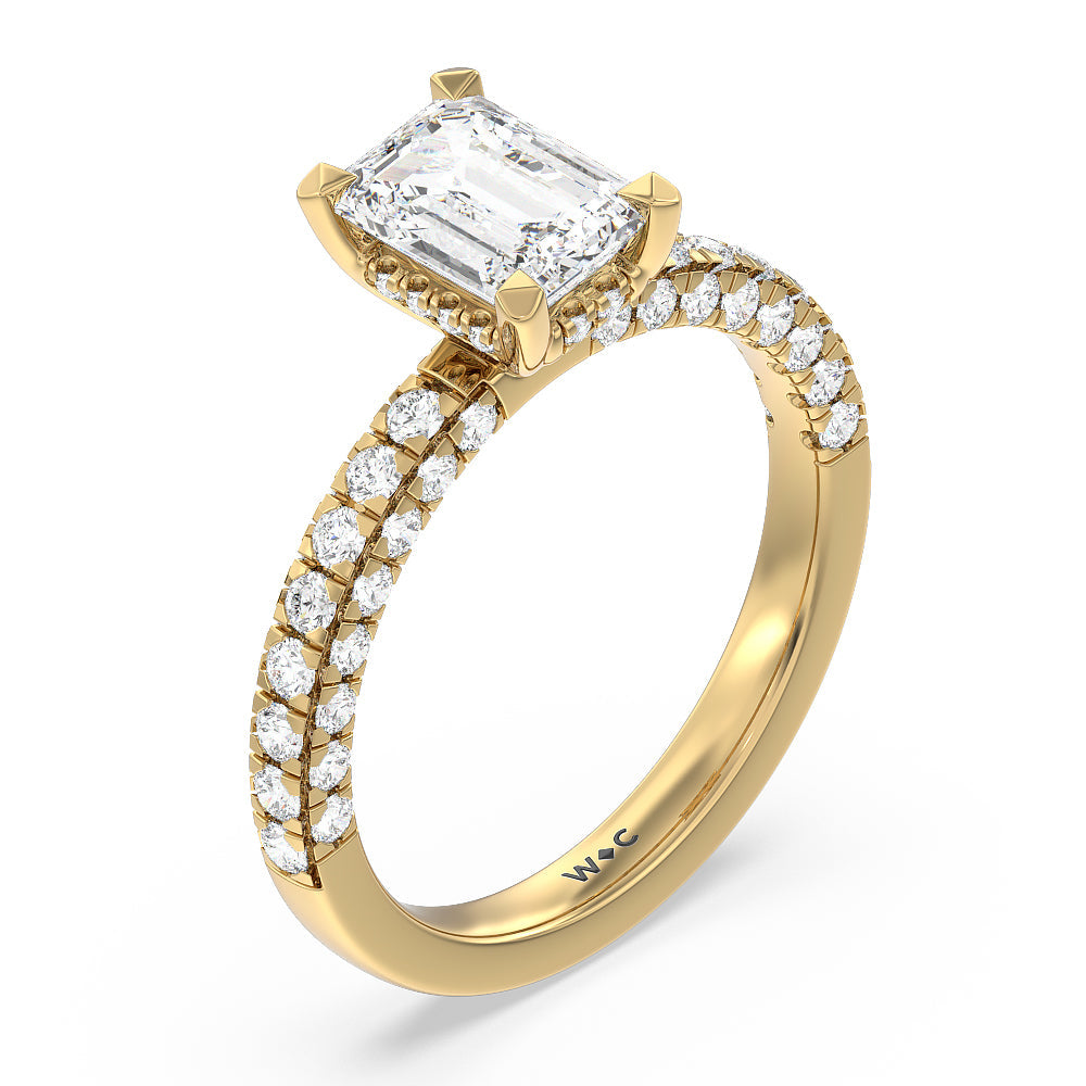 Aura Hidden Accent Engagement Ring with Emerald Cut Diamond in 14KT Yellow Gold view 3
