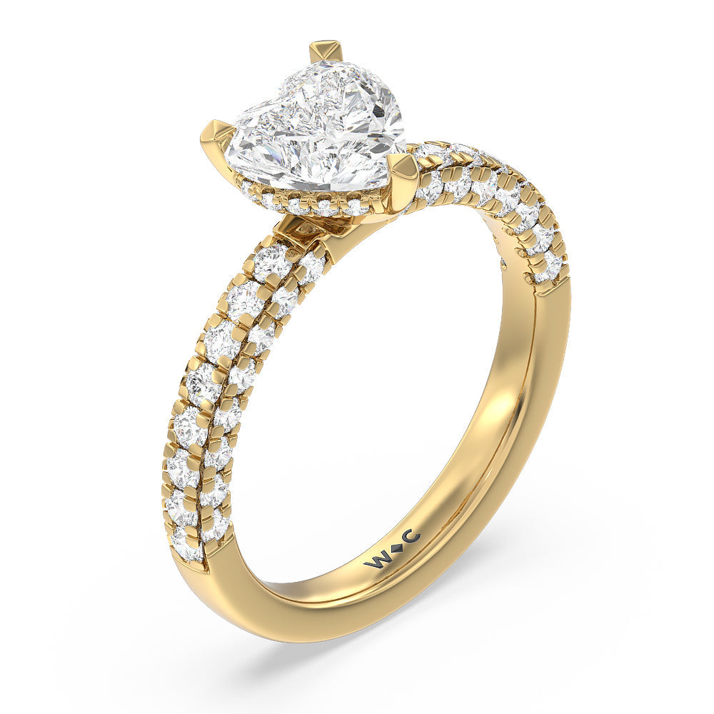 Aura Hidden Accent Engagement Ring with Heart Cut Diamond in 14KT Yellow Gold view 3
