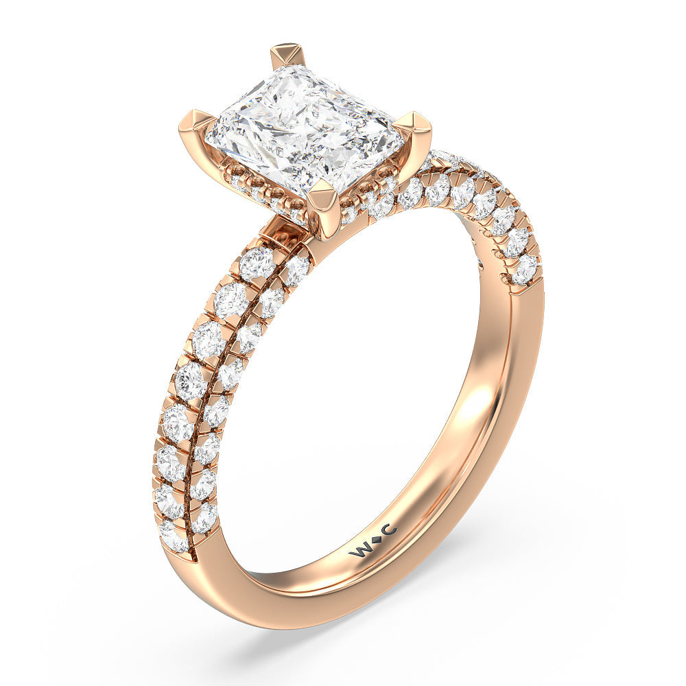 Aura Hidden Accent Engagement Ring with Radiant Cut Diamond in 14KT Rose Gold view 3
